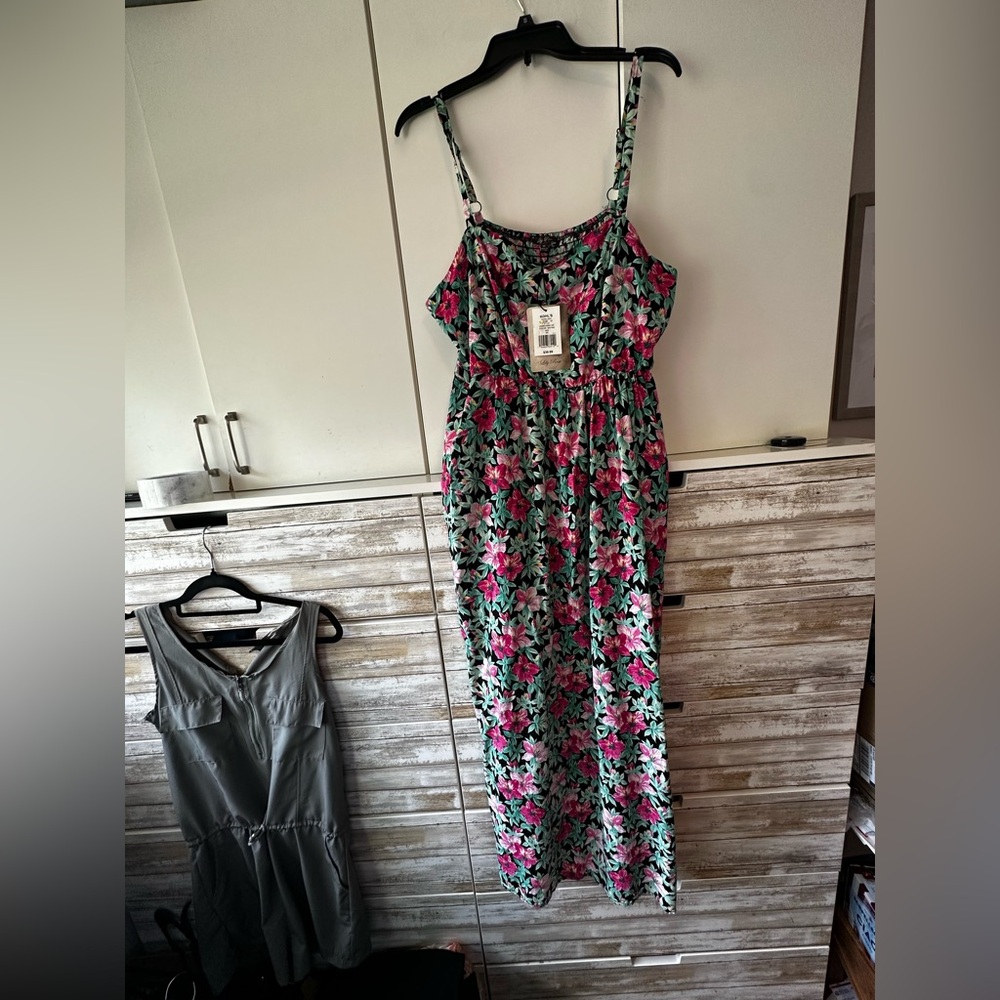🌺 Lily Rose Black Pink & Green Floral Maxi Dress NWT 3X